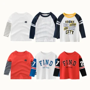 2024 Spring Children T-shirts for Boys Girls Clothes Fashion Letter Cotton Long Sleeve Tops Baby Girls Bottoming Shirts Kids