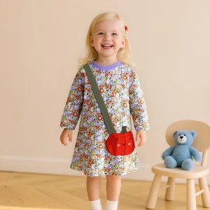 Autumn New Girls' Dress – European And American Style Children's Halloween Floral Print Princess Skirt (One-Piece Design)