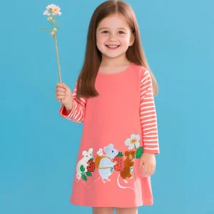 Autumn New Girls' Dress – European And American Embroidered Princess Dress With Cartoon Striped Knitted Cotton Design