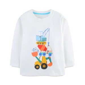 Boys' Long Sleeve T-Shirt Autumn 100% Cotton Cartoon Car Printing Simple Boys' Shirts Outdoor Children's T-Shirts