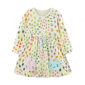 Autumn Girl Dress Knitted Cotton Fruit Printed Long Sleeve Round NeckChildren Princess Dress Party Children's Wear