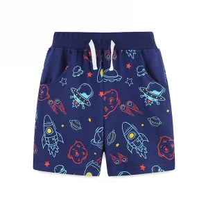 Single-Piece Summer Children's Shorts – Random Print Design With Pockets And Fake Drawstring, Five-Point Casual Shorts