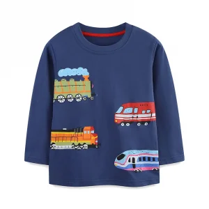 Train Printed 2-7T Long Sleeve Boys Tshirts For Autumn Spring Children's Clothes Baby Blouse Cotton Kids Fashion Tops