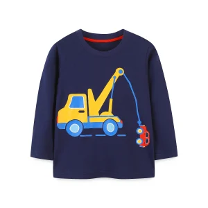 Boys' Long Sleeve T-Shirt Autumn Knitted Cotton Cartoon Car Printing Casual Cute Children's Clothing Bottoming Shirt