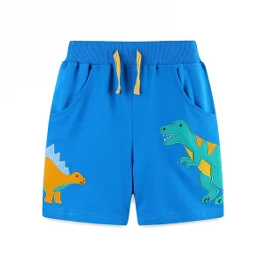 Single-Piece Summer Boys' Casual Shorts – Knitted Cotton Dinosaur Embroidered Shorts With Pockets