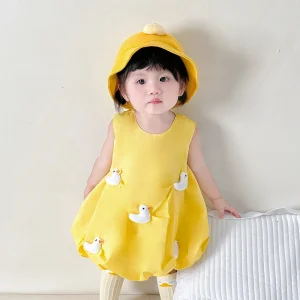 2025 Baby Korean Edition Dress for Female Baby Summer Yellow Duck Tank Top Skirt Thin Style Girls' Western Style Skirt