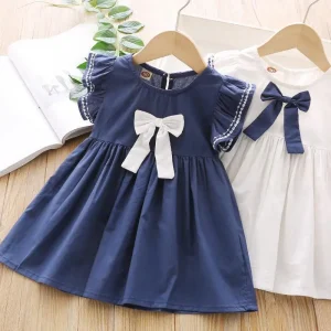 2025 Summer New Girls' Dress – Cute Bow Embroidered A-Line Short Sleeve Dress For Children