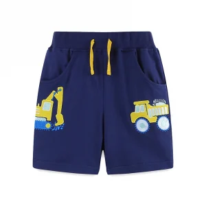 Single-Piece Summer Boys' Casual Shorts – Cartoon Motorcycle Embroidered Cropped Pants