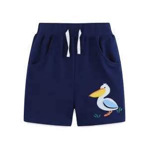 A Set Of Summer Shorts For Boys European And American Style Knitted Cotton Cartoon Embroidered Sports Capris With Pockets